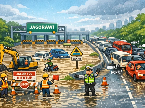 Lajur Tol Jagorawi Ditutup, Genangan Picu Kemacetan Parah