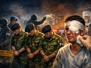 Ilustasi empat prajurit TNI diduga terlibat dalam kasus penyiraman air keras terhadap Wakil Koordinator KontraS, Andrie Yunus_Ilustrator Viralterkini.id