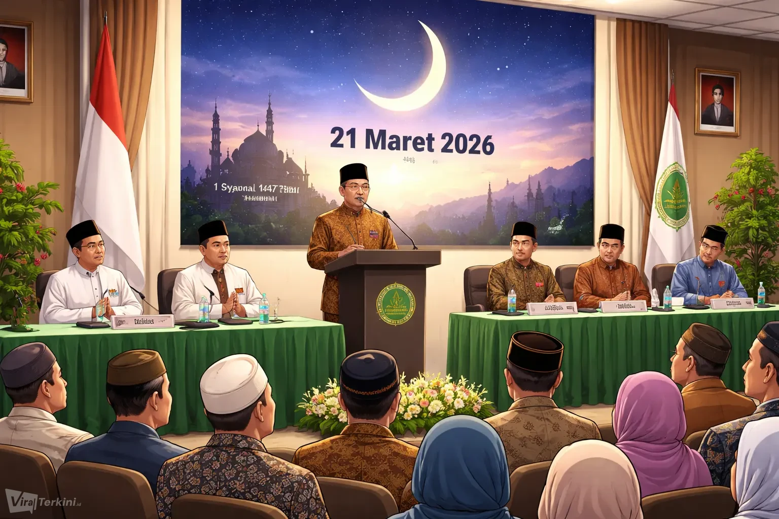 Ilustrasi penetapan 1 Syawal 1447 Hijriah dalam sidang isbat 2026_Ilustrator Viralterkini
