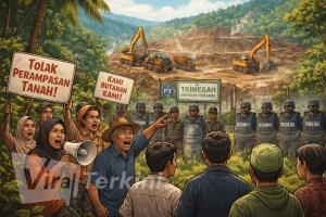 IACN dan PA-Malut Kecam PT Trimegah Bangun Persada Caplok Lahan Warga. Ilustrator Viralterkini.id