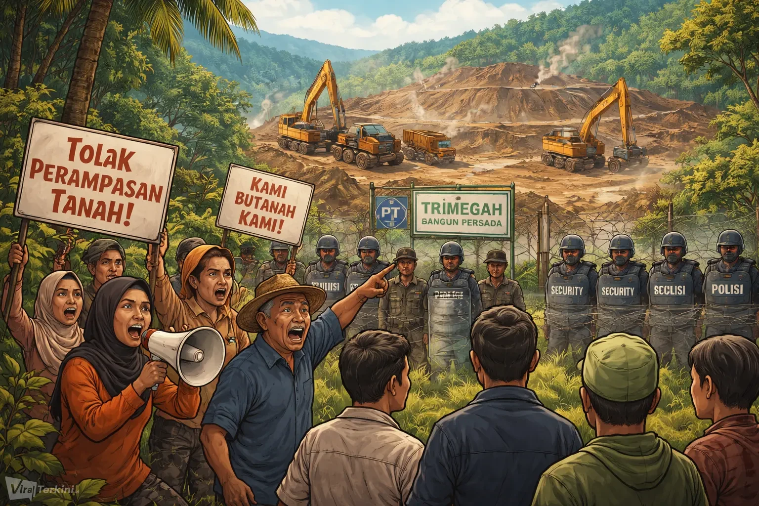 IACN dan PA-Malut Kecam PT Trimegah Bangun Persada Caplok Lahan Warga. Ilustrator Viralterkini.id