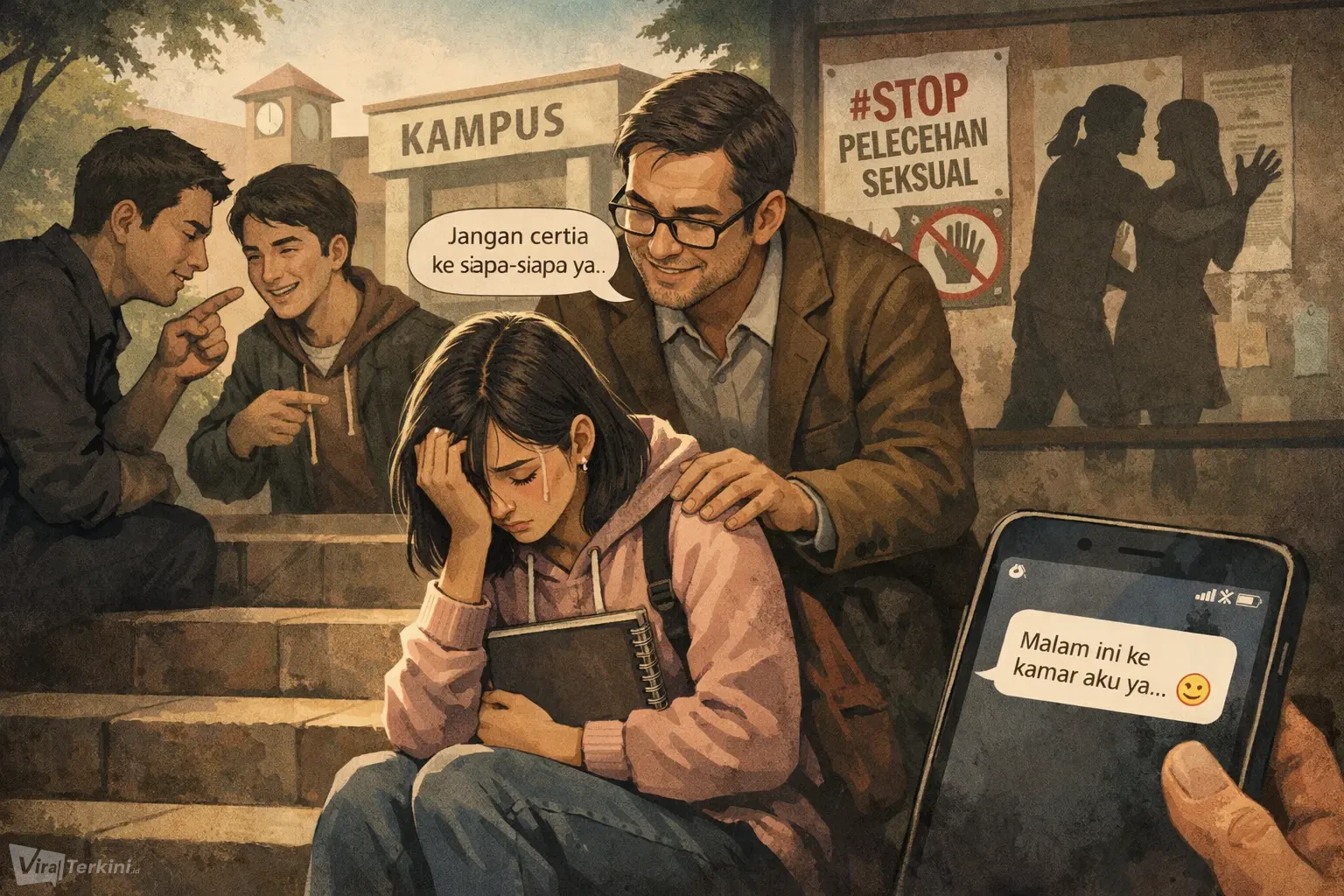 Ilustrasi pelecehan seksual di kampus_Ilustrator Viralterkini