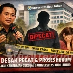 PR Desak Pemecatan dan Proses Hukum Dosen Terduga Pelaku Kekerasan Seksual di Universitas Budi Luhur. Ilustrator Viralterkini