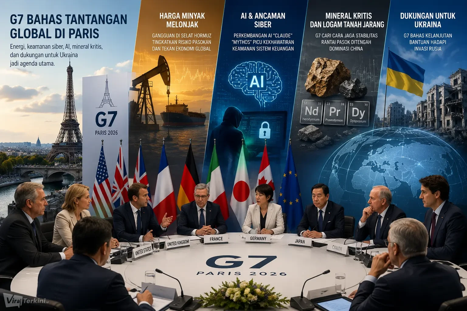 Para menteri keuangan dan gubernur bank sentral negara-negara anggota Group of Seven (G7) dijadwalkan mulai berkumpul di Paris, Senin (1852026). llustrasi Viralterkini Indonesia