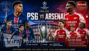 PSG vs Arsenal Perebutkan Trofi Liga Champions. Ilustrasi Viralterkini.id