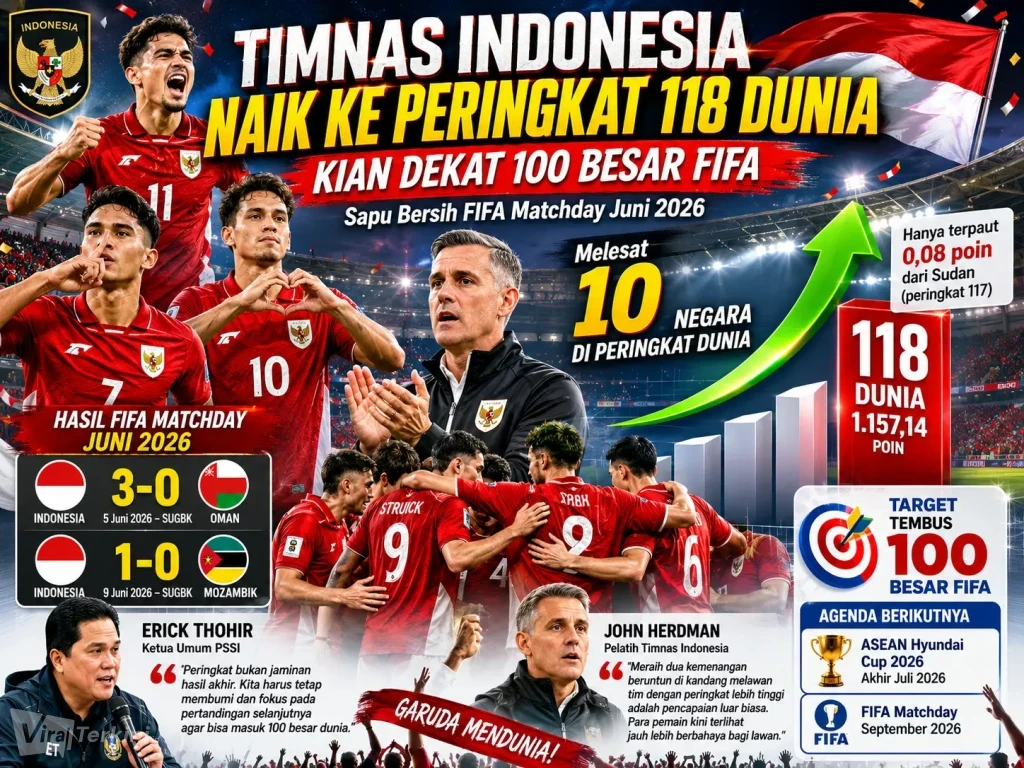 Timnas Indonesia Naik ke Peringkat 118 Dunia. Ilustrasi Viralterkini.id