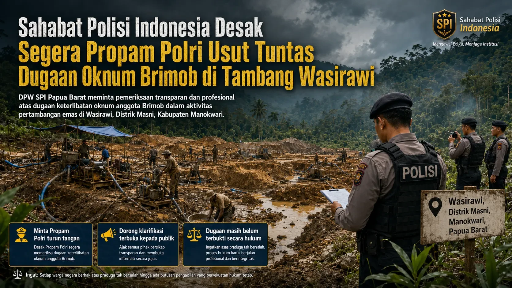 Sahabat Polisi Indonesia Desak Segera Propam Polri Usut Tuntas Dugaan Oknum Brimob di Tambang Wasirawi