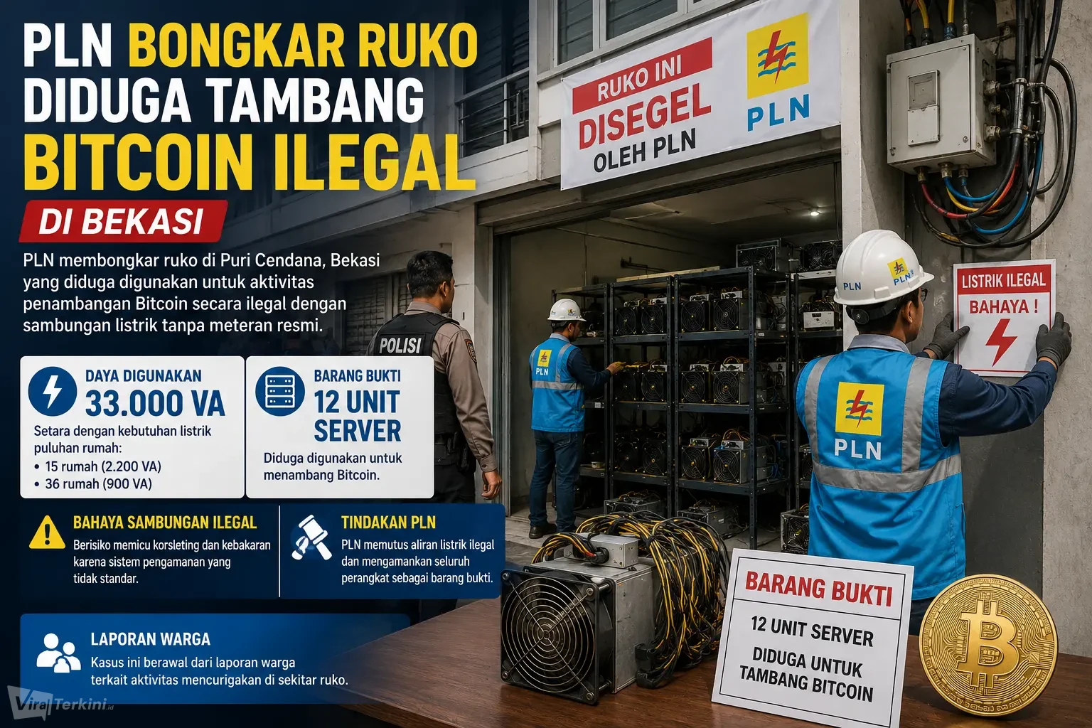 PLN Bongkar Ruko Diduga Tambang Bitcoin Ilegal di Bekasi