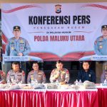 Konferensi pers penanganan kasus pembunuhan di Halmahera Tengah yang digelar Polda Maluku Utara di Mapolda Malut, Sofifi, Kamis (24/9/2026). (Foto: Humas Polda Malut)
