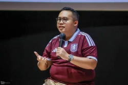 Ahmad Satrio Head of Marcom Sound Rythm saat konferensi pers Aston Villa Indonesia Tour 2026 di Jakarta Senin 22 Juni 2026 (foto- Ady Sesotya)