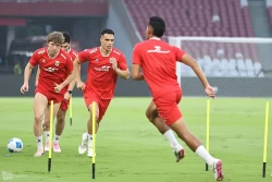 Joey Pelupessy saat sesi latihan resmi Timnas Indonesia, (foto - Ady Sesotya)