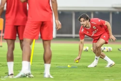 Nathan Tjoe A On saat latihan Tim Nasional jelang FIFA Match Day melawan Oman (foto - Ady Sesotya)