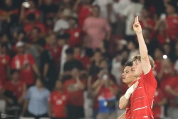 Ole Romeny merayakan golnya ke gawang Mozambik (foto - Ady Sesotya)