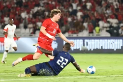 Pemain Timnas Indonesia Ole Romeny saat melawan Mozambik di Stadion Utama Gelora Bung Karno 9 Juni 2026 (foto - Ady Sesotya)