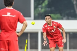 Rizky Ridho saat latihan Tim Nasional jelang FIFA Match Day melawan Oman (foto - Ady Sesotya)